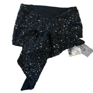 Chico’s NWT Elegant Black Sequins Wool Silk Muffler Scarf One Size